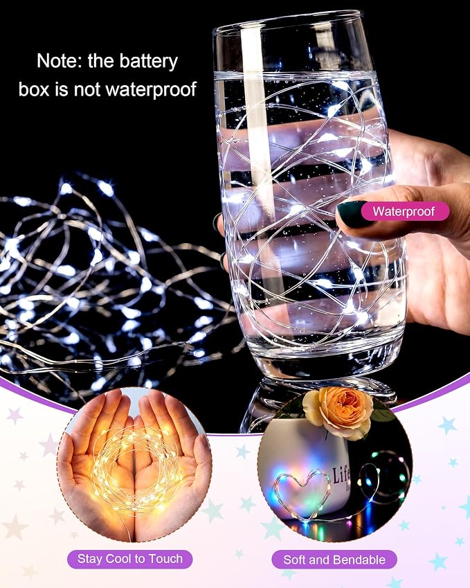 Riakrum 50 Pack 16.4 ft 50 LED Fairy Lights Battery Operated, Christmas Tiny String Lights Bulk Starry Light Waterproof for Mason Jars Wedding Party Christmas Centerpiece Table Decor, Mixed Color