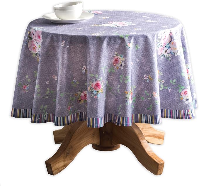 Maison d' Hermine Table Cloth Round Table 100% Cotton 63 Round Inches Tablecloth Reusable Decorative for Dining Kitchen Room Farmhouse Party Home Spring Summer - Sweet Rose Lavender - Country Garden
