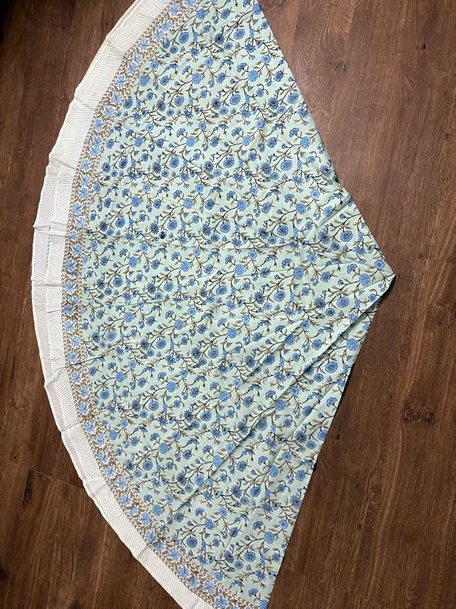 Ridhi Round Tablecloth Hand Block Print 100% Cotton Reusable Swamp Green 110 Inch Table Cover Decorative Everyday Use for Dining, Home, Party, Wedding, Farmhouse, Party Gift for Spring, Mother's Day