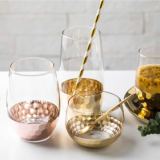 Paper Straws 200 Pack Biodegradable Gold 8.25" Straw for Everyday/Birthday Party/Bridal Shower/Wedding/Anniversary and Parties, 4 Beautiful Patterns, Long Lasting - by DuraHome (Gold)