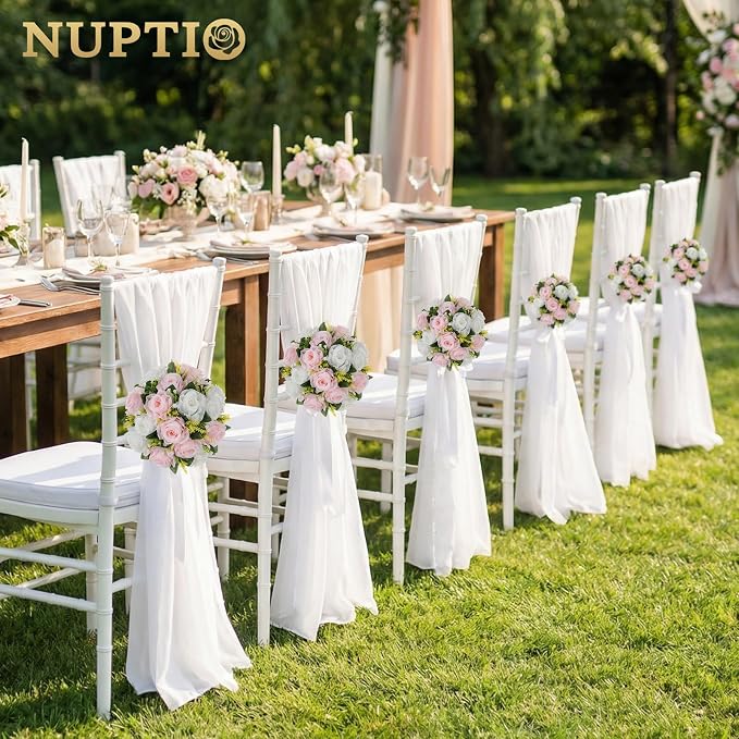 NUPTIO Flower Ball Centerpieces for Tables: 10 Pcs Artificial Pink & White Rose Arrangements for Wedding Centerpiece - Faux Silk Floral Kissing Balls for Home Gender Reveal Party Mother's Day Decor