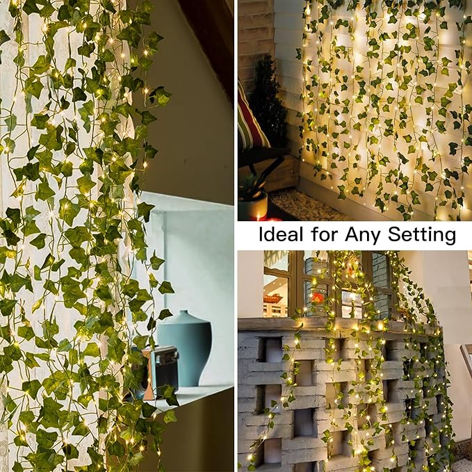 suddus Vines with Light for Bedroom, 400 LED Curtain Lights with Vines, 6.5ft x 6.5ft（2 Pack