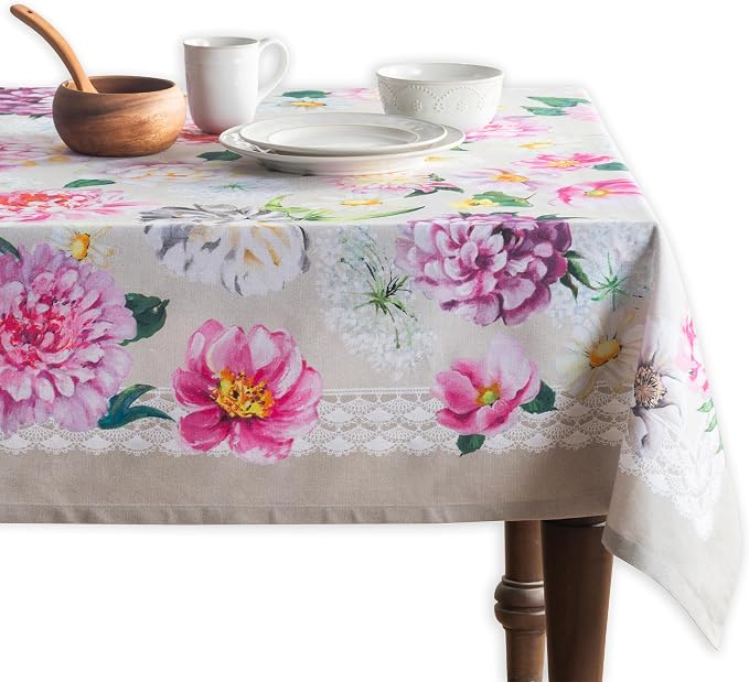 Maison d' Hermine Table Cloth Square Table 100% Cotton 54 x 54 Inches Tablecloth Reusable Decorative for Dining Kitchen Room Farmhouse Party Home Hotel Restaurant Spring Summer - Pivoine