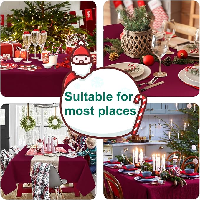 Hiasan Burgundy Rectangle Tablecloth - Waterproof and Spillproof Washable Fabric Table Cloth for Dining Room Kitchen Party and Outdoor, 60 x 140 Inch