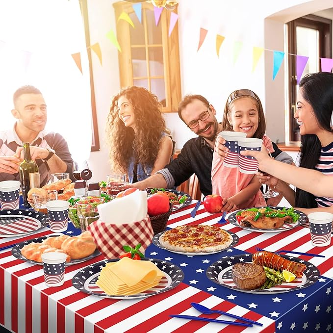 Childom 152 Pack 4th of July Decorations,Patriotic 4th of July Plates Set | Fourth Of July Decorations,250th Anniversary Patriotic Decorations,Red White And Blue Decorations For Labor Day Veterans Day