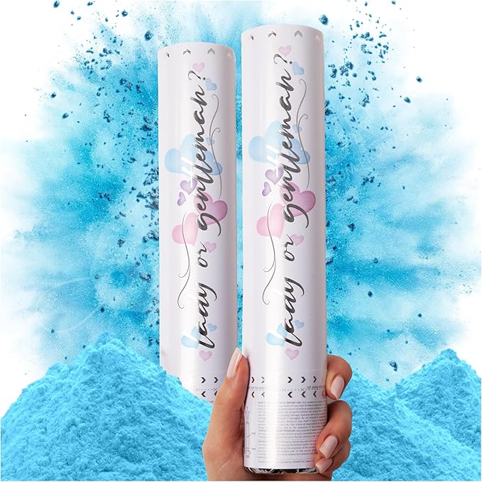 PrimePure Gender Reveal Confetti Cannon - Biodegradable Powder Cannon - Blue, 2 Pack - Baby Boy Gender Reveal Smoke Bomb - Blue Baby Powder Party Poppers Confetti Shooters