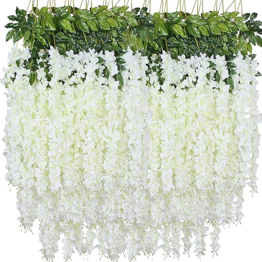 HUAHUA Artificial Italian Ruscus Greenery Stems and Artificial Wisteria Flowers are Perfect for Weddings!