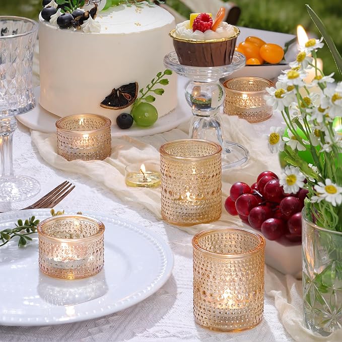 30 Pack Gold Polka Dot Glass Votive Candle Holders, Tealight Candle Holders for Gold Centerpieces, Wedding Table Decor, Bridal Shower, Party & Home Decor