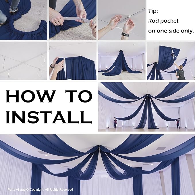 20ftx40ft Navy Blue Ceiling Curtain for Wedding Parties – 4 Panels Wrinkle-Free 40 FT Long Tent Draping Curtains for Wedding, Birthday & Theme Parties, 40ft Height with Rod Pocket