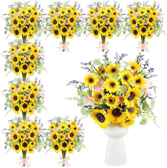 Thiccywoov 12 Bundles Wildflowers Artificial Flowers Outdoor Spring Fake Plastic Daisy Flowers Bouquets Fake Plants Vase Floral Arrangements Table Centerpiece for Wedding Home Decor(Sunflower)
