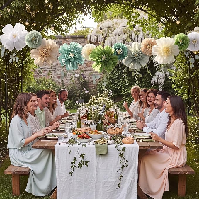 Crowye 12 Pcs Large Colorful Tissue Paper Flowers Decorations Giant Fiesta Craft Crepe Paper Flowers for Wall Decor Backdrop Mexican Wedding Birthday Carnival Party (10'' 20'',Green Color)