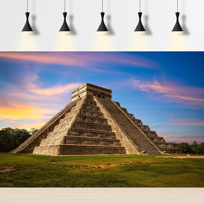 Pyramid Backdrop Sunset Sunrise Ancient Mayan Ruins Photography Background View Wonder of The World Mexico Culture Historical Building Backdrop Maya Travel Background Decorations Props 10x6.5ft