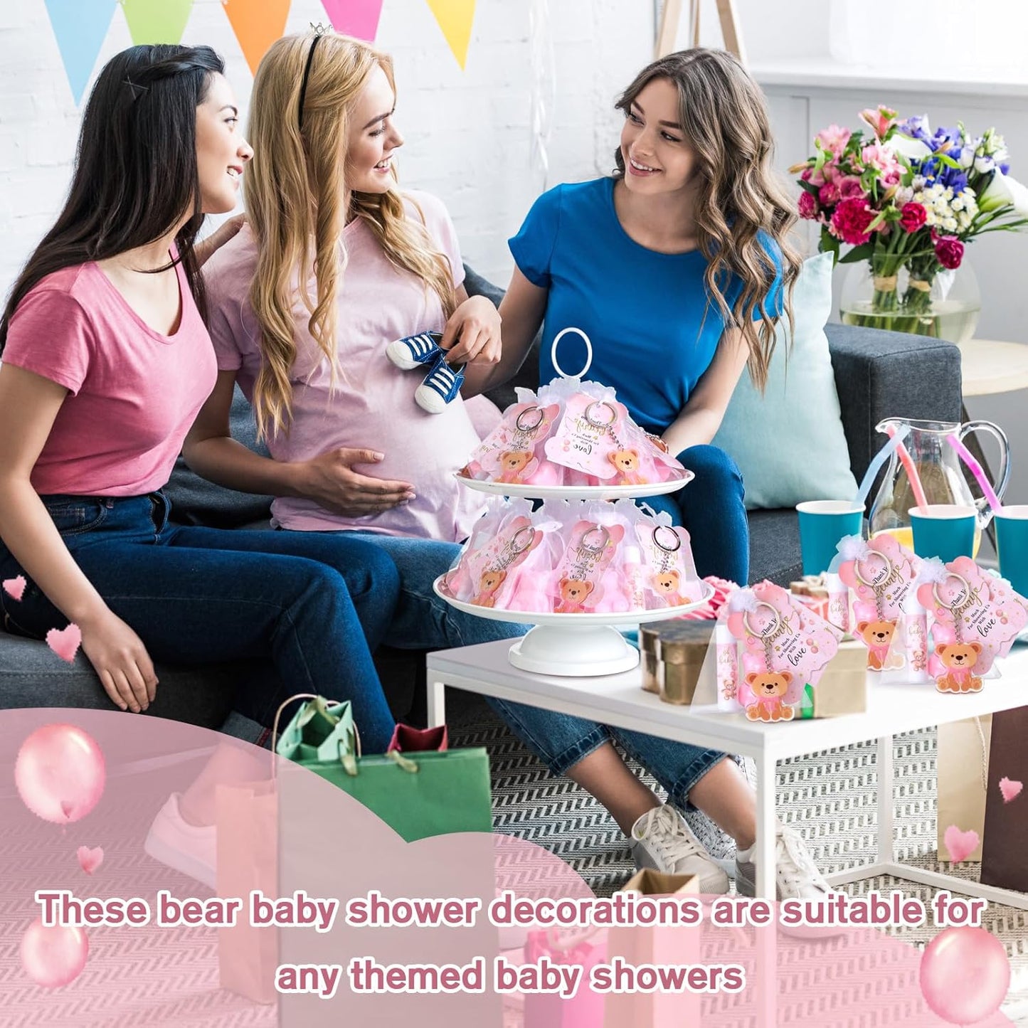 288 Baby Shower Favors Baby Shower Gifts Bulk Lip Balms Soaps Keychains Organza Bags Guest Appreciation Gift with Thank You Tags and Cards for Boys Girls Guest Gift(Pink,Bear)