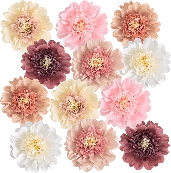 12Pcs Boho Large Paper Flowers 12'' Giant Paper Flower Decorations for Wall
