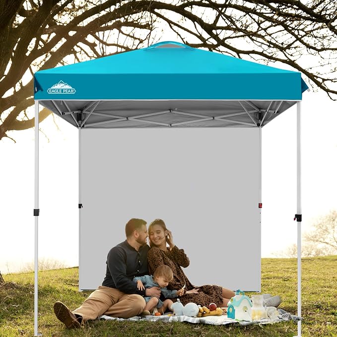 EAGLE PEAK Commercial Canopy 6.6x6.6 Pop Up Canopy Tent with 1 Sidewall, Easy Setup Heavy Duty Instant Event Shelter for Vendors & Markets, Outdoor Sun Shade, Turquoise