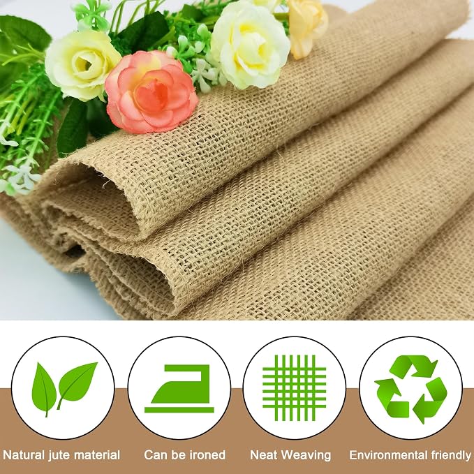 6 Pack Natural Burlap Table Runners,12 x 108 Inch Rustic Jute Table Runner and Placemats Bulk for Western Wedding Table Decorations,Farmhouse Style Party,Holiday,Kitchen Coffee Table Decor Cover