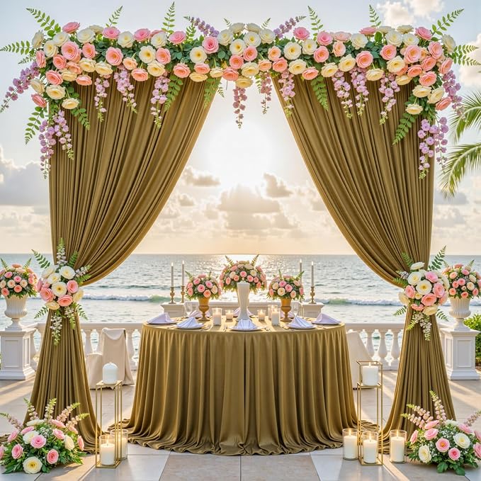 Gold Brown Backdrop Curtains-Wrinkle-Free Polyester Photography Drapes Party Curtain Background for Baby Shower Wedding Decorations- 8 X10FT (Brown)