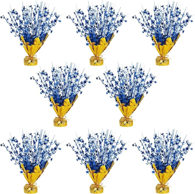 8 Pack Metallic Star Spray Centerpieces for Tables - Bulk 12.4" Foil Fountain Table Decorations for Large Events, Graduation 2026, Wedding Reception (Glod Blue)