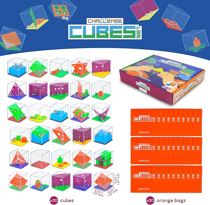 BONNYCO Brain Teaser Puzzles Cubes Kids Party Favors Pack 30. Pinata Goodie Bags Stuffers for Kids 3-5 4-8, Return Gifts for Birthday Party. Mini Puzzle Games, Classroom Prizes, Rewards Stocking