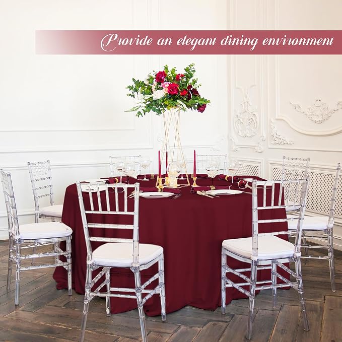 YMHPRIDE 12 Pack Round Tablecloth 90 inch Burgundy Table Cloths for Round Tables,Stain and Wrinkle Resistant Washable Polyester Tablecloths Burgundy Table Cloth 90 Round Table Cloth for Wedding Party