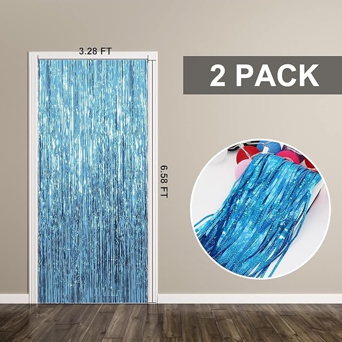 2 Pack Party Decorations Blue Streamers Fringe Backdrop Ocean Themed Decorations Foil Curtain Backdrop Blue Birthday Baby Shower Bachelorette Christmas Party Decor Supplies