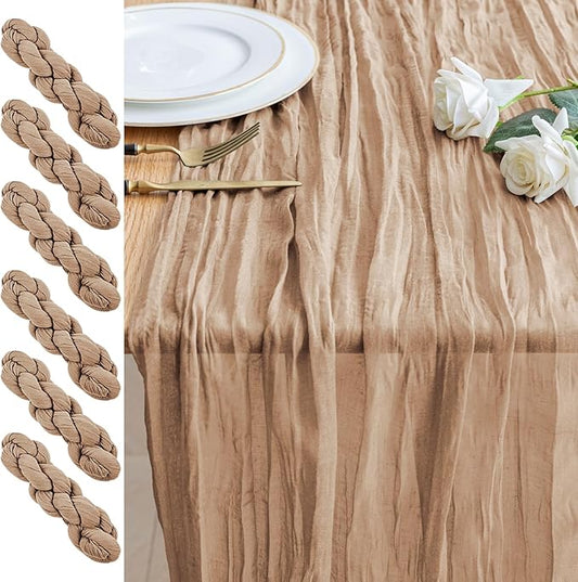 6PCS Table Runner Cheesecloth 10FT Nude Boho Gauze Cheese Cloth Rustic Sheer Table Runners for Wedding Bridal Baby Shower Party Decoration
