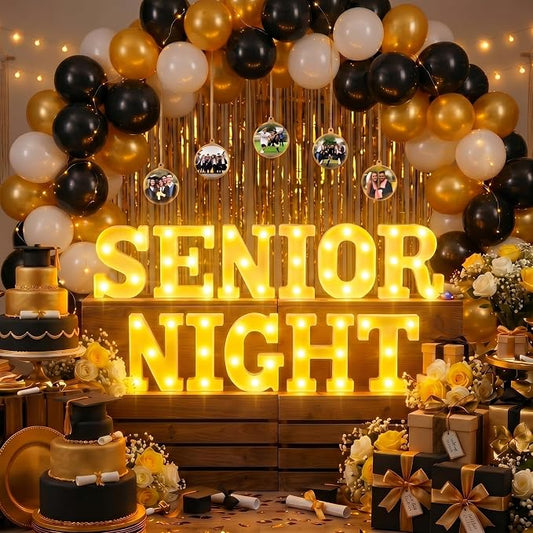 Honoson 11 Pcs Senior Night Party Decorations Senior Night Letter LED Lights Sign Neon Marquee Lights Table Decoration for High School College Grad Prom Party Supplies
