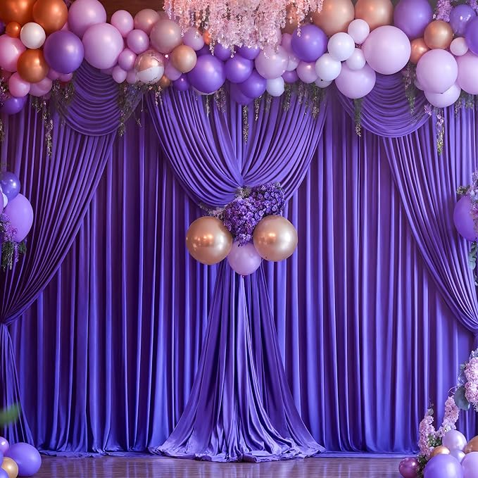 Purple Backdrop Curtains - 8 Panel Wrinkle-Free Polyester Photography Drapes for Baby Shower & Birthday Party - 32 x 10FT