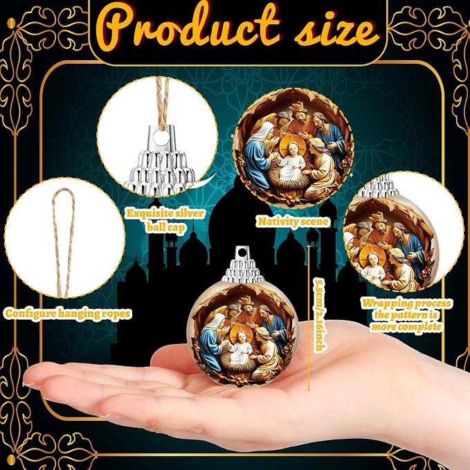 Outus 16 Pcs Christmas Nativity Scene Ornaments Ball for Tree Religious Christmas Tree Nativity Scene Hanging Ornaments The Birth of Jesus Decor Christian Religious Gifts for Christian Family