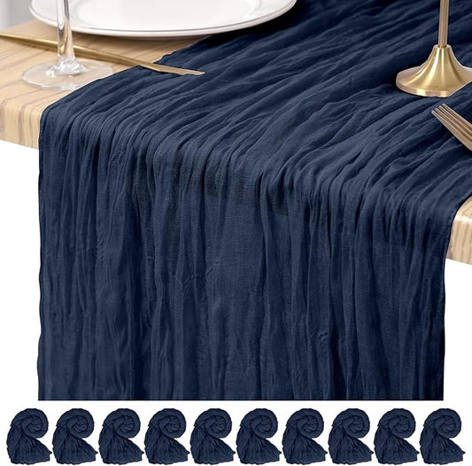 10 Pack Cheesecloth Table Runner Navy Blue, Rustic Boho Gauze Fabric Table Runner Romantic Table Runner for Wedding, Festival, Birthday, Anniversary, Dinner and Outdoor Events (17.7 x 108 inch)