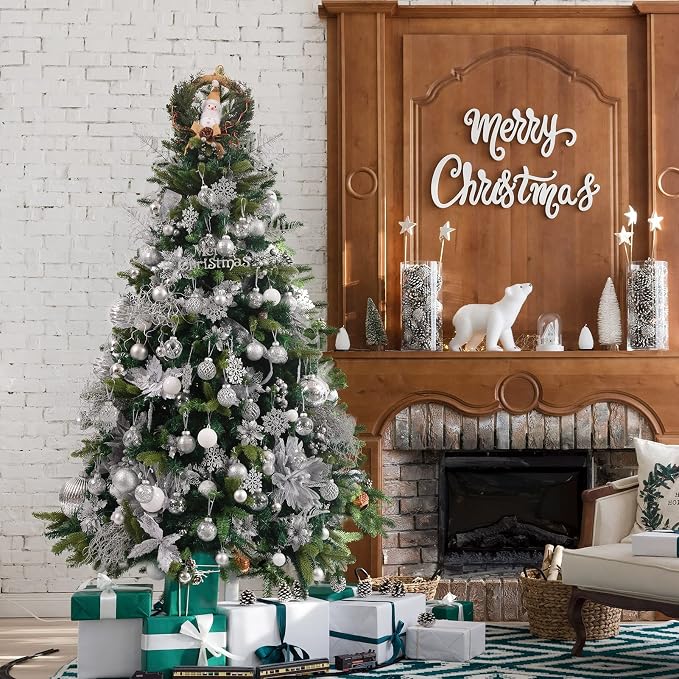 CristBest 30ct Christmas Ball Ornaments-60mm/2.36" Shatterproof Clear Plastic Xmas Balls Baubles Set with Stuffed Delicate Sparkling, Hanging Christmas Tree Decorations(Silver)