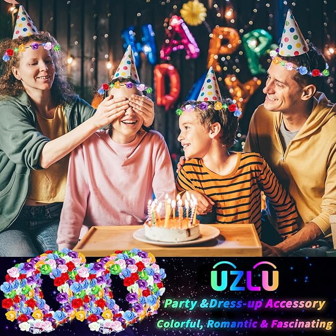 80 Pcs LED Flower Crown Headband Glow Floral Wreath Crown for Women Light Up Flower Headband Glow in the Dark Hair Accessories for Wedding Birthday Cosplay Beach Party Favor