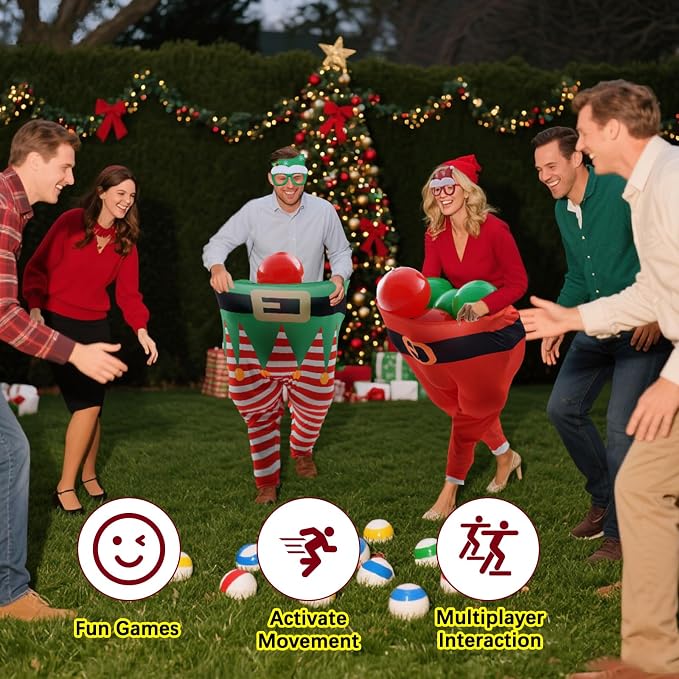 Christmas Granny Pants Outdoor Game Set, Giant Granny Funny Pants with Pump Bouncy Balls & Christmas Glasses, Holiday Yard Tossing Game for Adults Family Party(11 Pcs,Classic Style)