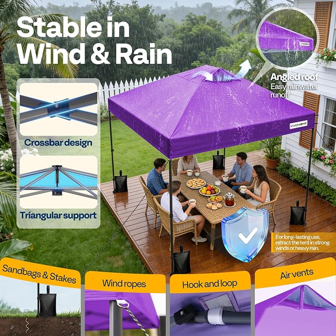 VIVOHOME 10x10ft Pop Up Canopy Tent One Push Setup Outdoor Portable Shelter Tent Heavy Duty with Wheel Carry Bag and 4 Sandbags, Purple
