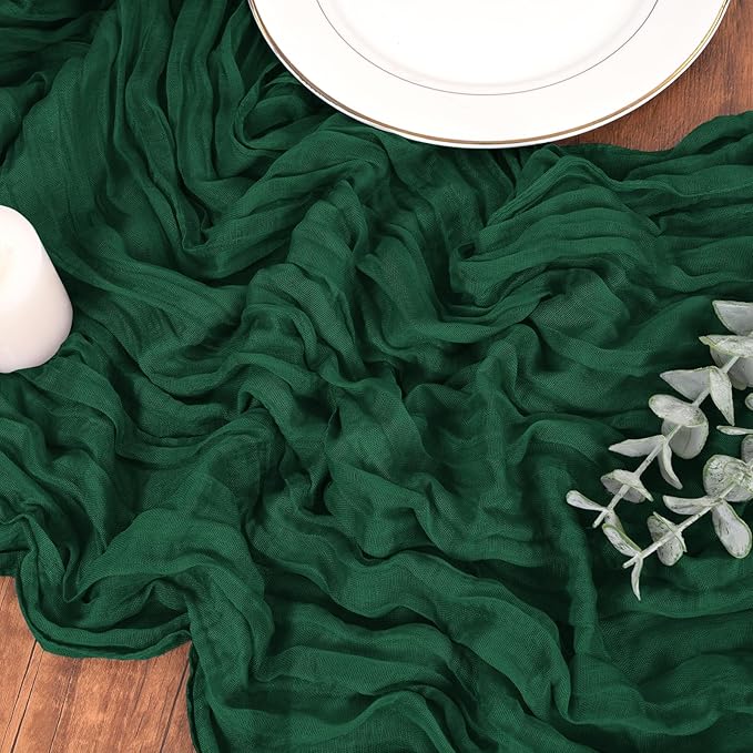 20 Pack Cheesecloth Table Runner Forest Green, Rustic Boho Gauze Fabric Table Runner Romantic Table Runner for Wedding, Festival, Birthday, Anniversary, Dinner and Outdoor Events (17.7 x 108 inch)