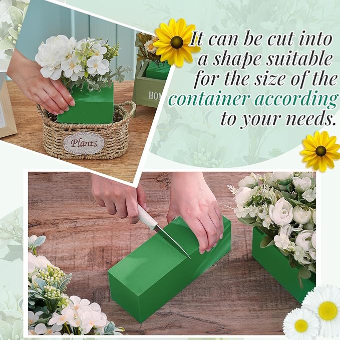 Lallisa 12 Pcs Reusable Floral Foam Blocks Water Weather Resistant Dry Floral Foam for Artificial Flower Arrangements Outdoor Flower Boxes Hanging Planters Wedding Home Decor (9 x 3 x 3",Green)