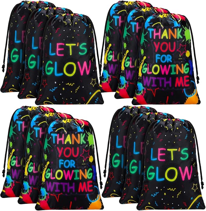 Sadnyy 36 Pieces Let's Glow Drawstring Bags Bulk Glow in The Dark Party Supplies Favor Gift Bag Neon Pouch for Goodie Retro 80s 90s