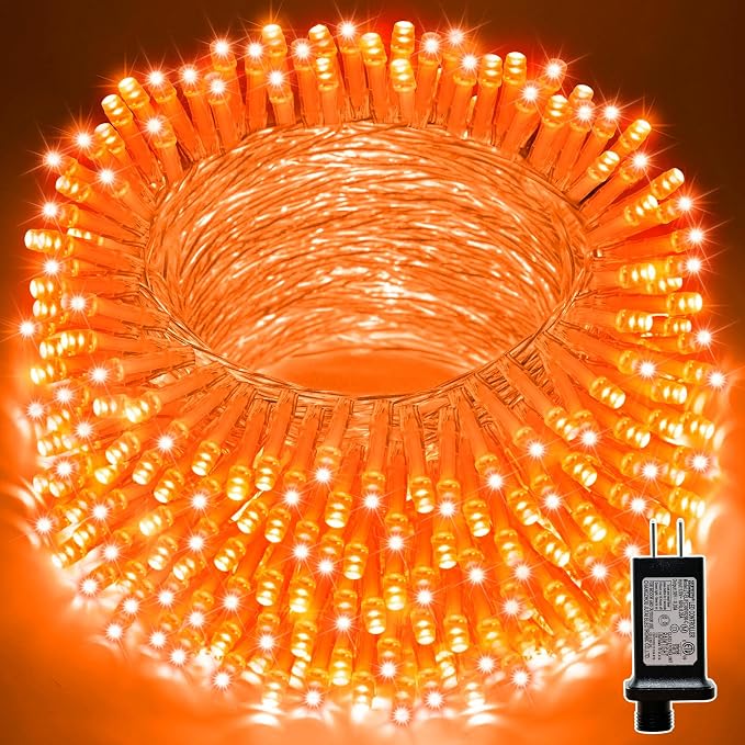 LAMPHOME Orange Thanksgiving Mini Lights, 200LED 66Ft Autumn Fall String Lights,16 Modes Connectable 120V Plug in for Outdoor Indoor Garden Party Halloween Christmas Xmas Tree Light Decor