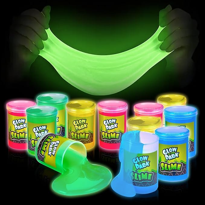 Playbees Glow in the Dark Slime – 24 Pack Neon Party Favors for Kids, Sensory Toy for Boys & Girls Ages 5+, Non-Toxic, Stretchy, Gooey Fun – Birthday, Halloween, Classroom & Treat Bags