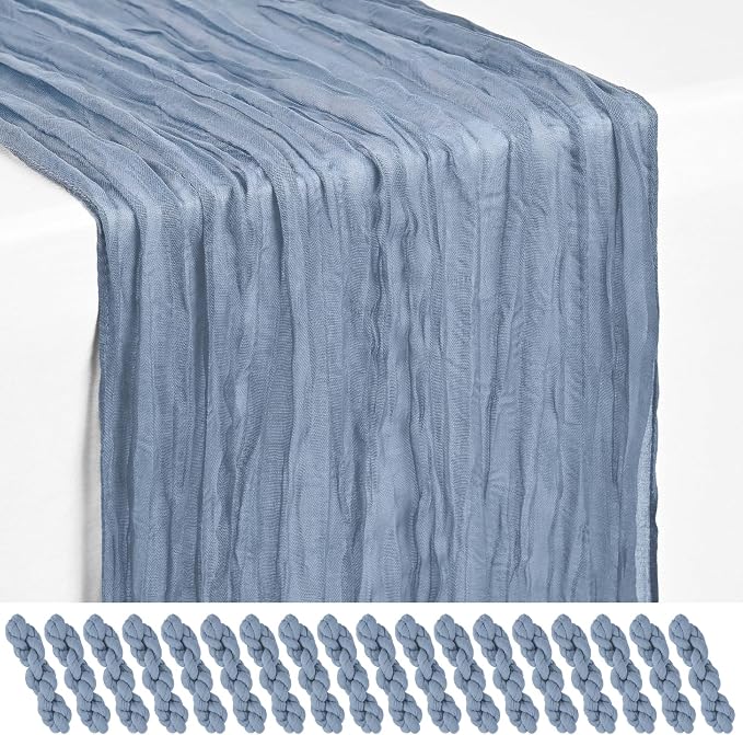 18 Pack Dusty Blue Cheesecloth Table Runner 17 x 108 inch Boho Gauze Table Runner Rustic Sheer Cheese Cloth Table Decorations for Wedding Party Baby Bridal Shower Birthday Holiday Home