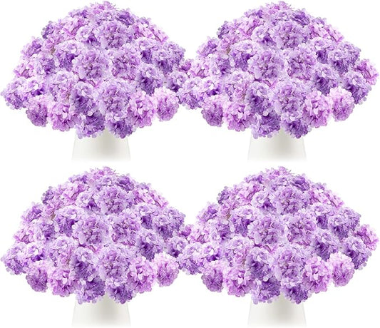 Tigeen 50 Pcs Hydrangea Artificial Flowers Bulk 7.48 Inch Artificial Hydrangeas with Removable Stems Faux Flowers Wedding Decor for Home Garden Party Decoration DIY Project (Lavender)