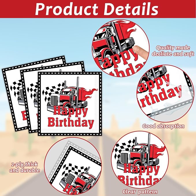 gisgfim 50 Guests Semi Truck Party Decorations Semi Truck Plates and Napkins Party Decoration For Birthday Party Plates Tableware Set Tractor Trailer Theme Party Paper Plates Napkins Forks 200 PCS