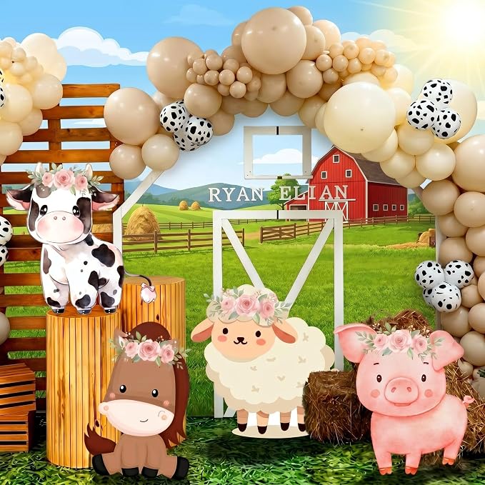 Gemscream 4 Pcs Large Pink Farm Animals Decorations 22.4 Inch Cute Animal Cutouts Cartoon Backdrop for Farm Birthday Party Supplies Baby Shower Decorations Photo Booth Props Gifts