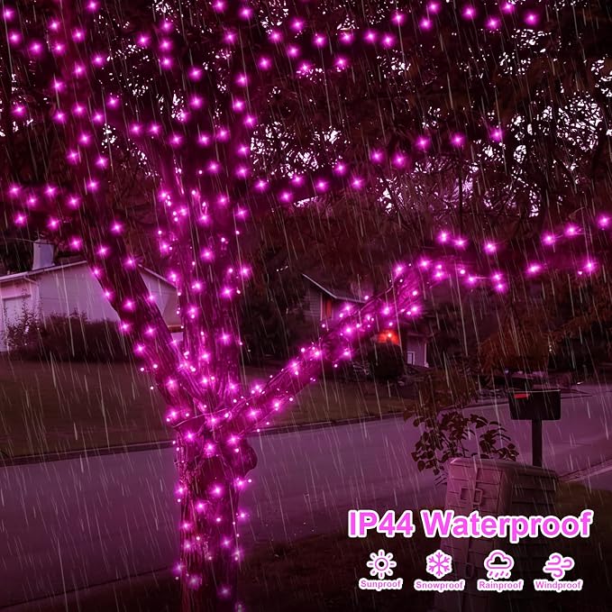 QITONG 2 Pack Battery Operated String Lights, Each 33ft 100 LED Pink Christmas Lights Outdoor Waterproof with Remote, 8 Modes Clear Wire Battery Valentine Day Twinkle Lights Indoor