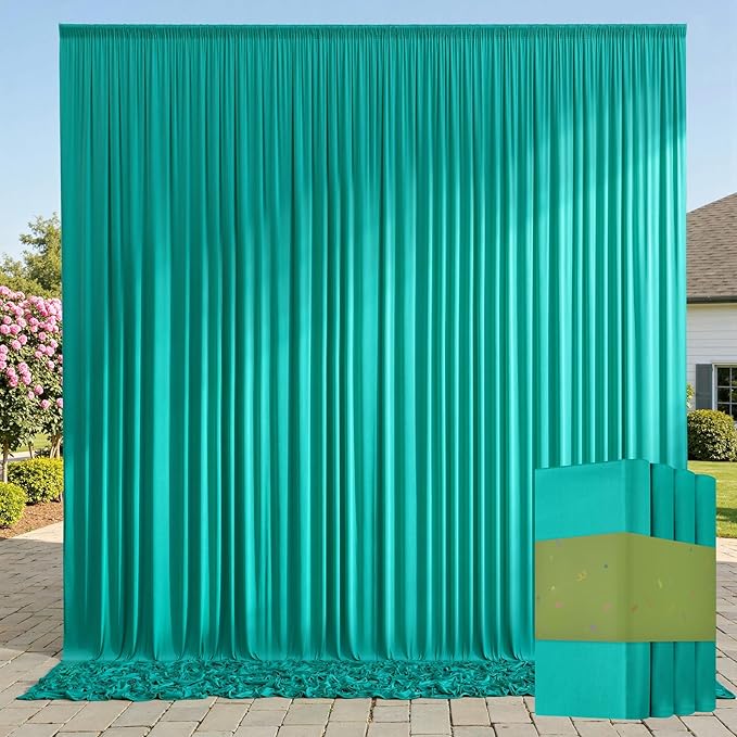 20ft x 10ft Wrinkle Free Turquoise Backdrop Curtains for Parties, Polyester Photo Backdrop Drapes 2 Panels 5x10ft for Wedding Birthday Party Photography Background