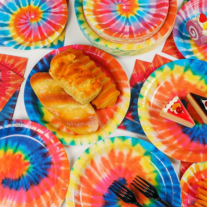 50 Guests Tie Dye Plates and Napkins Party Supplies Tie Dye Party Decorations Disposable Tableware Set Birthday Dinnerware Favor for Kids Girls Baby Shower Birthday Party Graduation, 200PCS