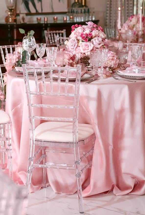 12 Pack 108 Inch Round Tablecloth, Rose Gold Satin Fabric Table Cloth for Round Tables, Wrinkle Resistant Washable TableCover Bright Silk Table Clothes for Wedding Party Dining Tables Banquet