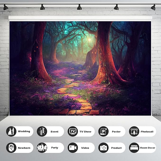 Fantasy Forest Backdrop Misty Foggy Jungle Rainforest Landscape Photography Background Sunset Sunrise Magical Deep Forest Backdrop Decors Hiking Outdoor Birthday Party Cake Table Background 15x8ft