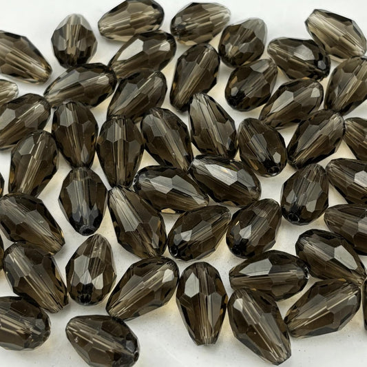 50pcs 10x15mm Teardrop Crystal Glass Beads for Jewelry Making, Faceted Vertical Hole Teardrop Glass Spacer Beads for Wind Chimes Bracelet Earring Necklace DIY Craft(Gray)