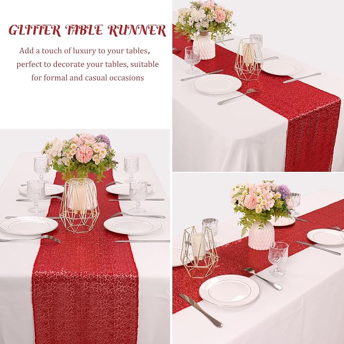 6 Pack Red Valentine's Day Sequin Table Runner 12" x 72" Sparkle Table Runner for Baby Bridal Shower Wedding Birthday Party Table Decor (Red)
